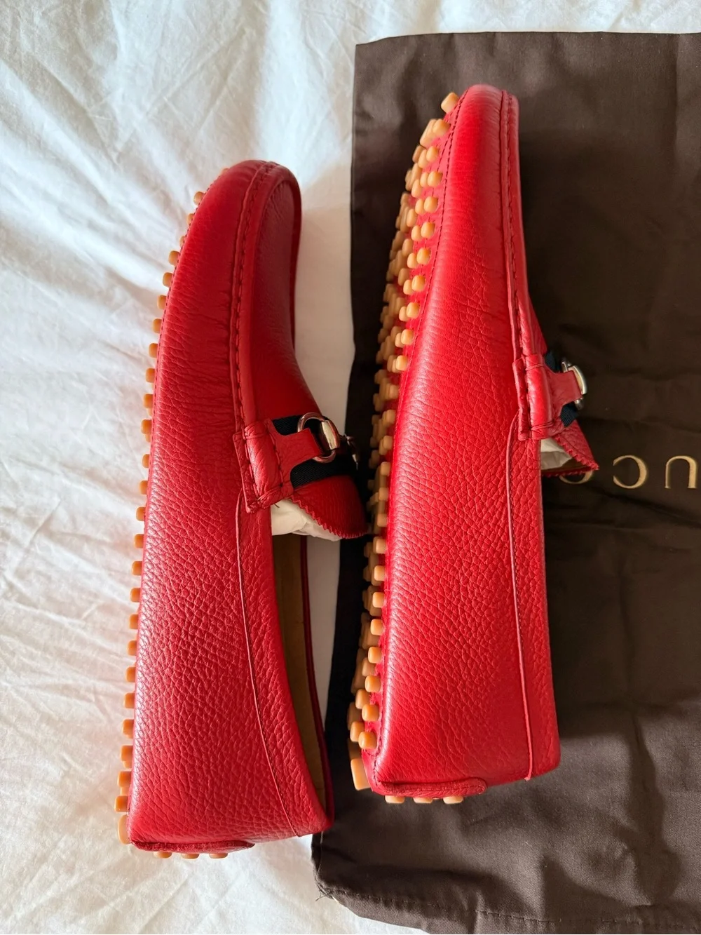 GUCCI Men's Red Leather Horsebit Loafers Size 11
